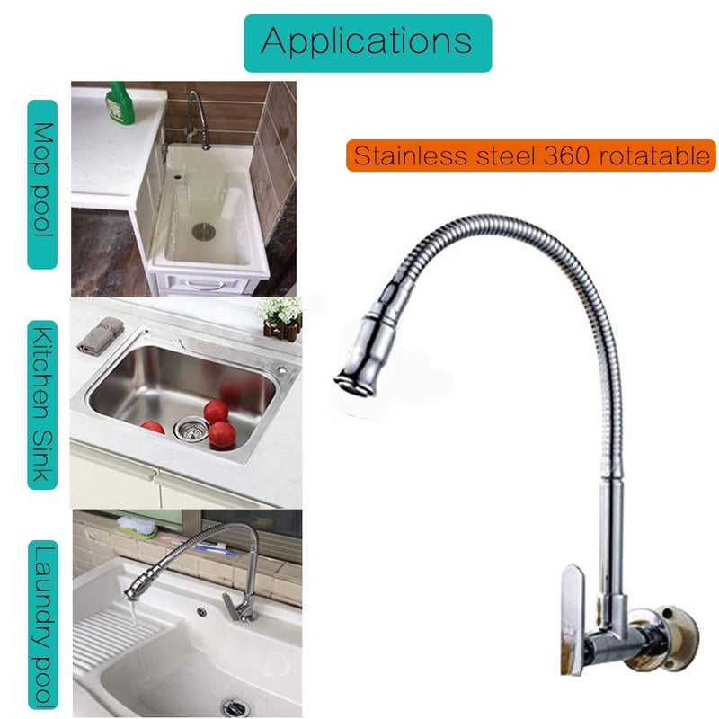 StoHua Kitchen Sink Faucets 360 Rotatable Single Lever Stainless Steel Wall-Mounted Kitchen Tap Ktichen Faucet Chrome Finished - Image 4